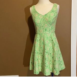 Lilly Pulitzer Green Dress Pink Floral Design Size 6